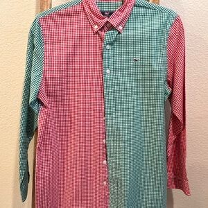 Vineyard Vines Red and Green Gingham BOYS button down L